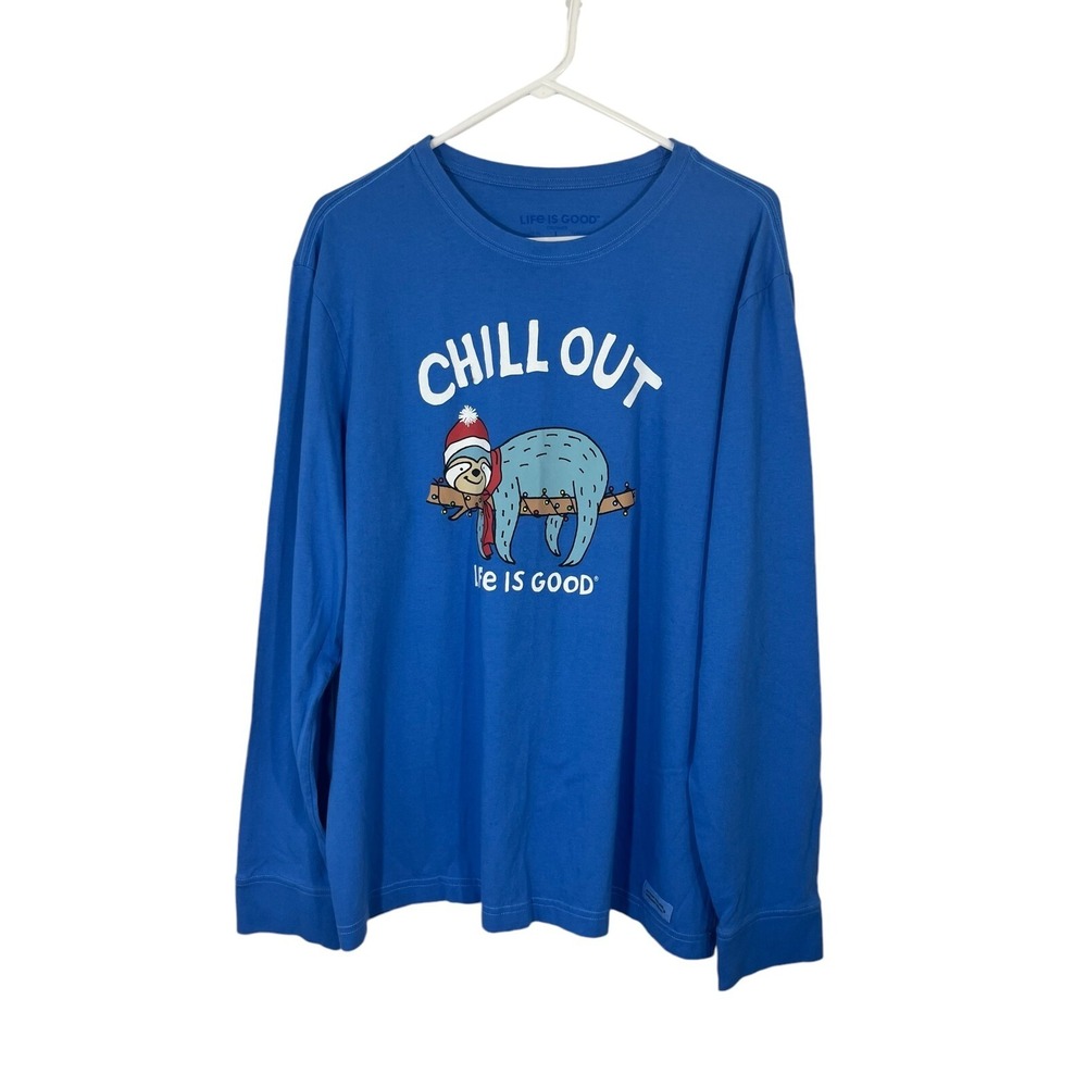 Life is Good Men's Long Sleeve Sloth Holiday Christmas T Shirt‎ L